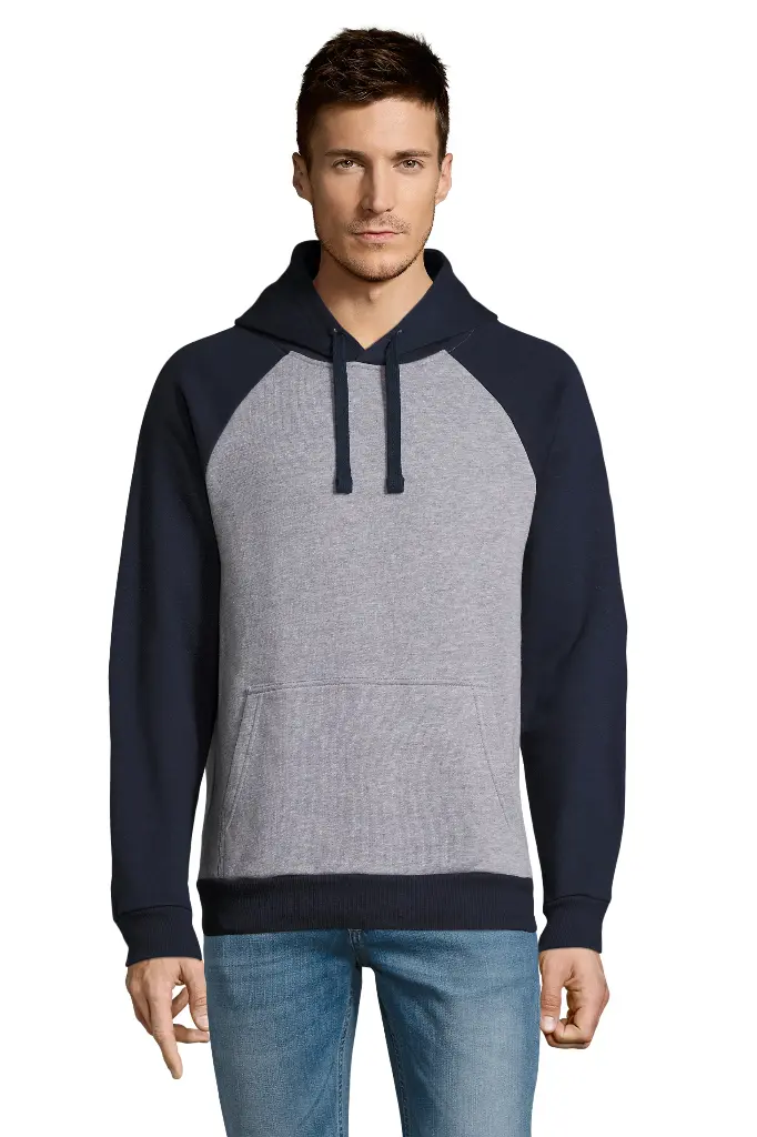 Bluza Unisex z Kapturem i Kieszenią Kangurka - Grey Melange & French Navy