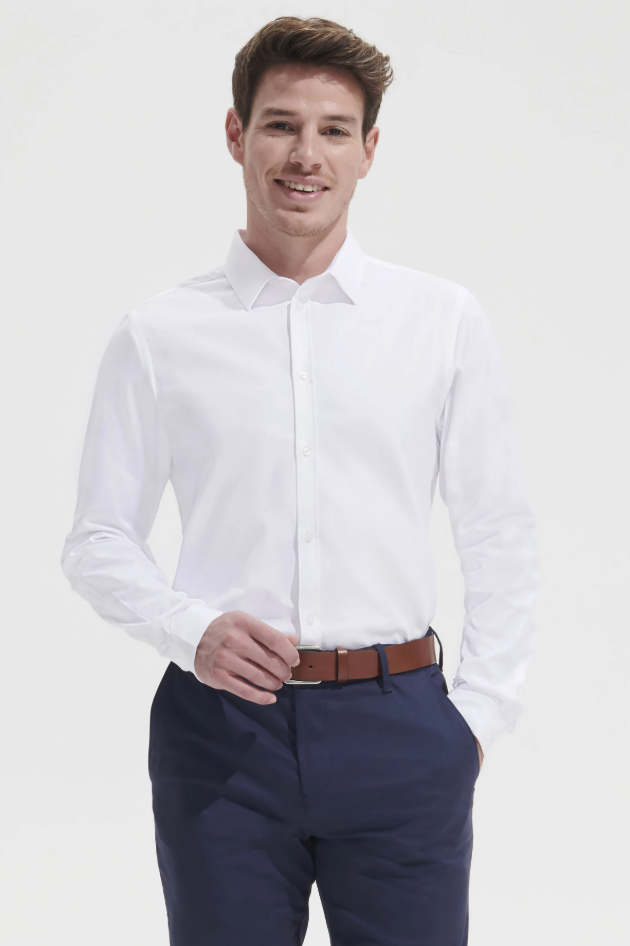 Męska koszula z teksturą, długi rękaw - White