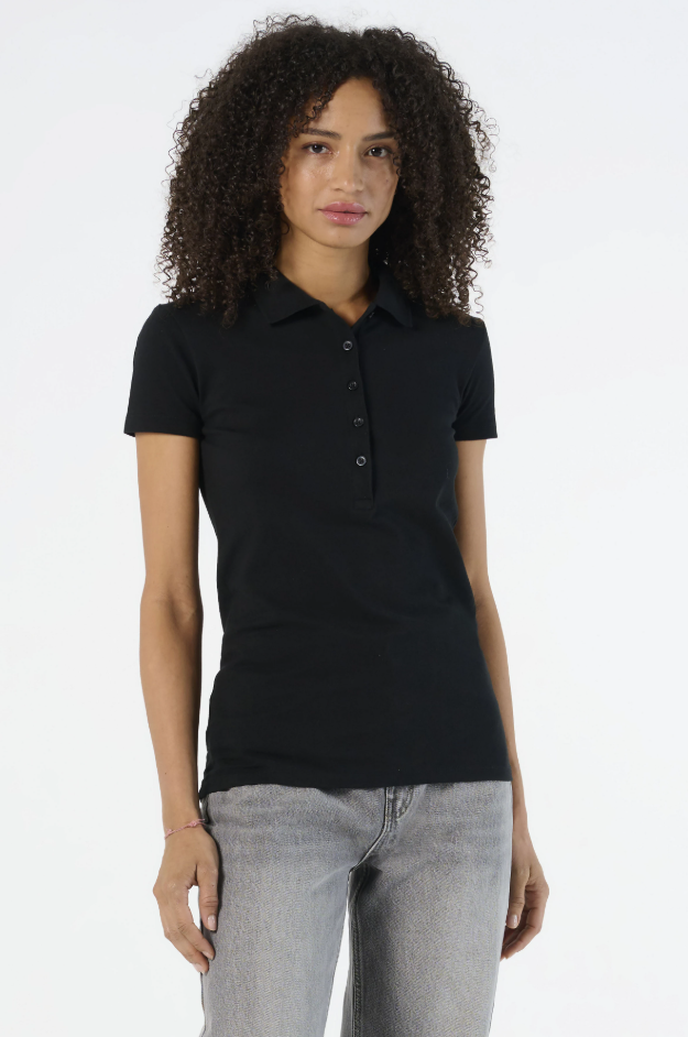 Damskie polo dopasowane z krótkim rękawem - Black
