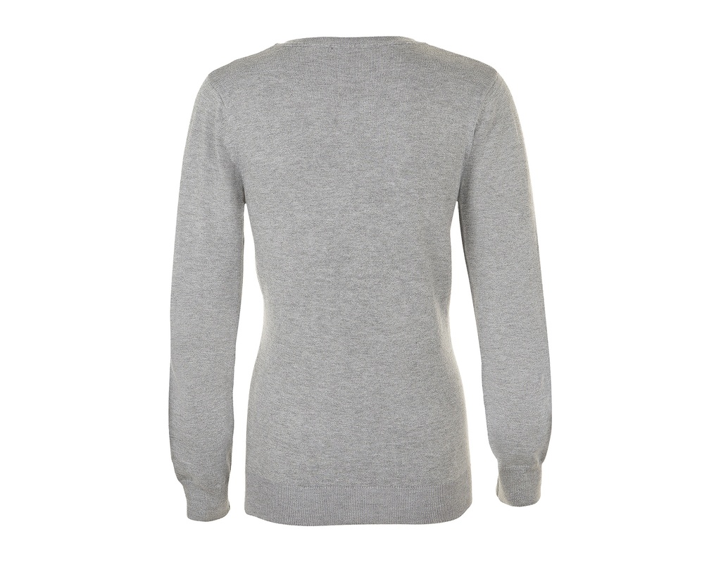 Damski sweter slim z dekoltem w serek - Grey Melange