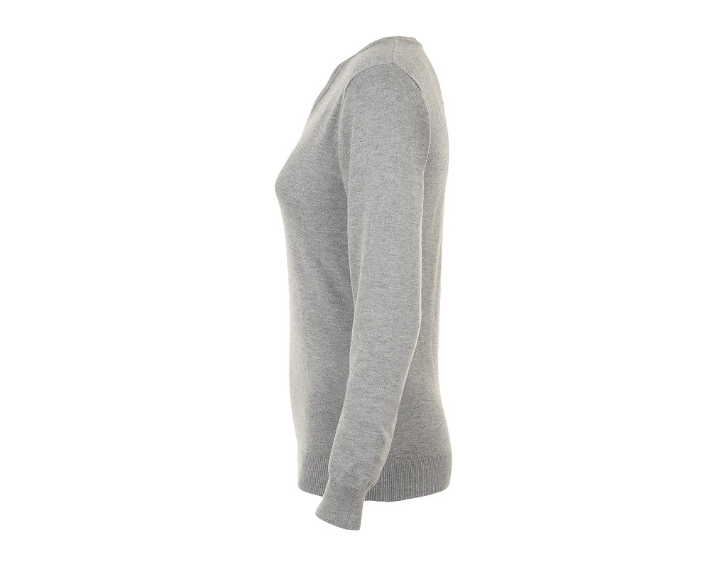 Damski sweter slim z dekoltem w serek - Grey Melange