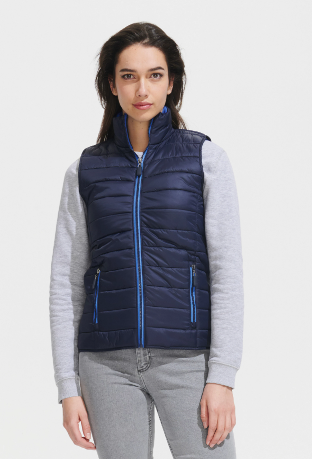 Damski lekki bezrękawnik z wysoką stójką - Metal Grey