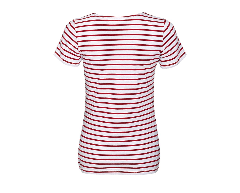 Damski T-shirt w paski z okrągłym dekoltem, krótki rękaw - White & Red