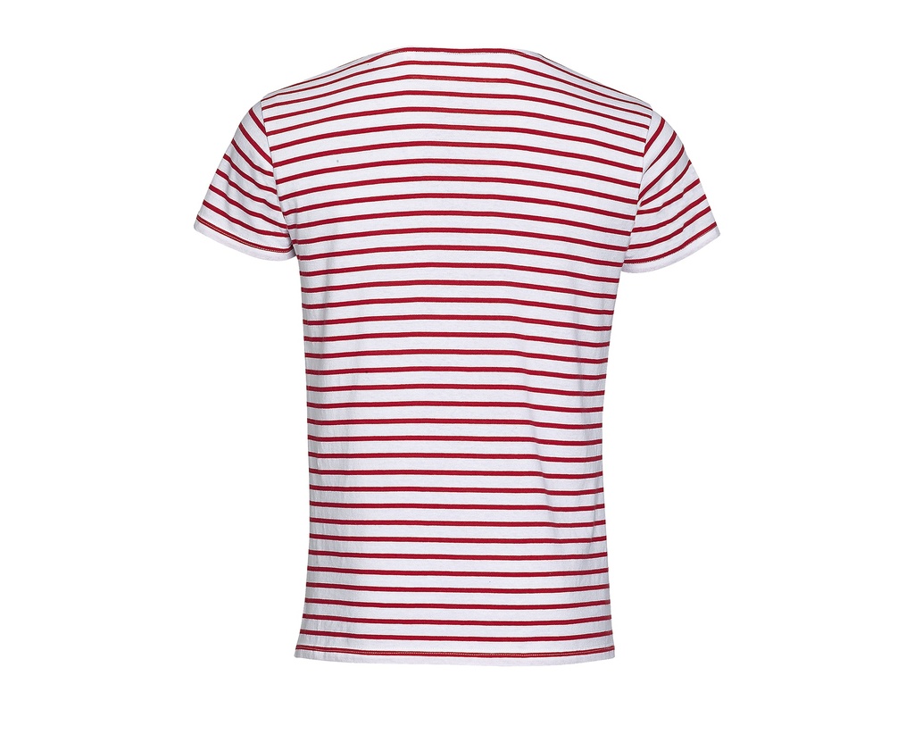 Męski T-shirt w paski z okrągłym dekoltem, krótki rękaw - White & Red