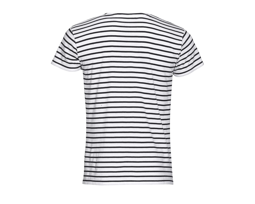 Męski T-shirt w paski z okrągłym dekoltem, krótki rękaw - White & Navy