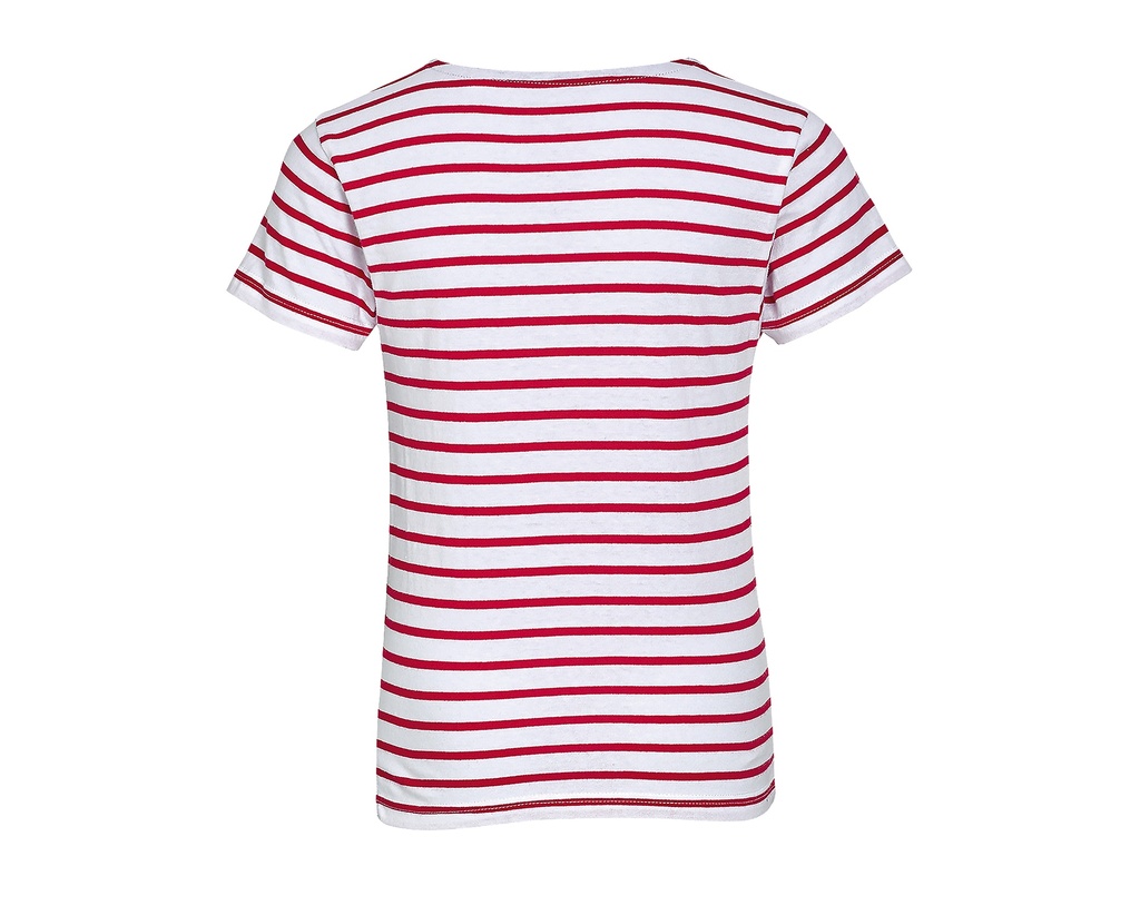 Dziecięcy T-shirt w paski z okrągłym dekoltem, krótki rękaw - White & Red