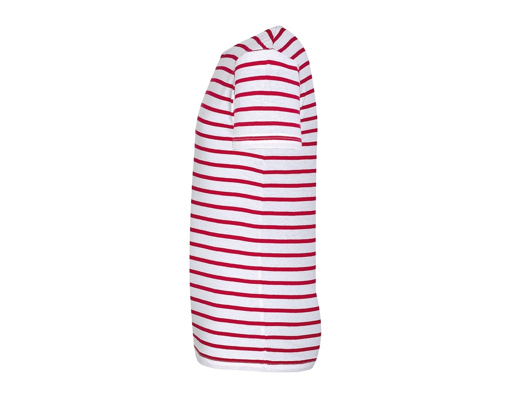 Dziecięcy T-shirt w paski z okrągłym dekoltem, krótki rękaw - White & Red