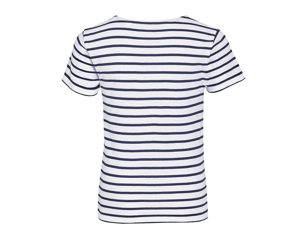 Dziecięcy T-shirt w paski z okrągłym dekoltem, krótki rękaw - White & Navy