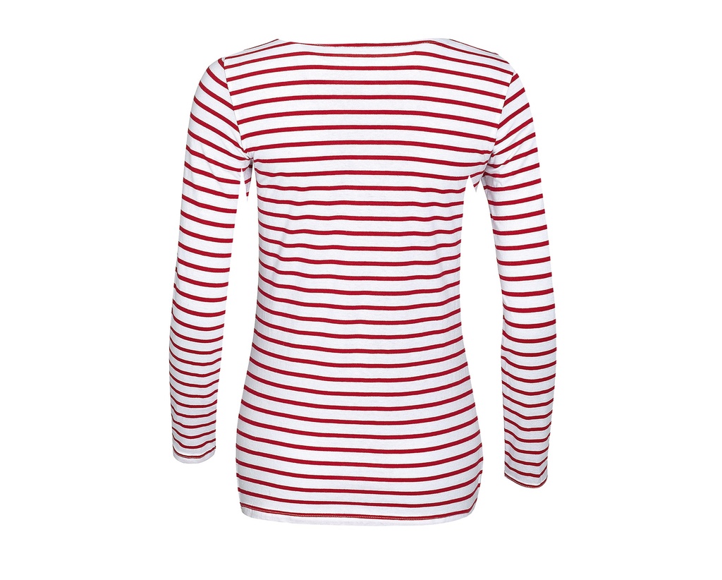 Damska bluzka w paski z długim rękawem - White & Red