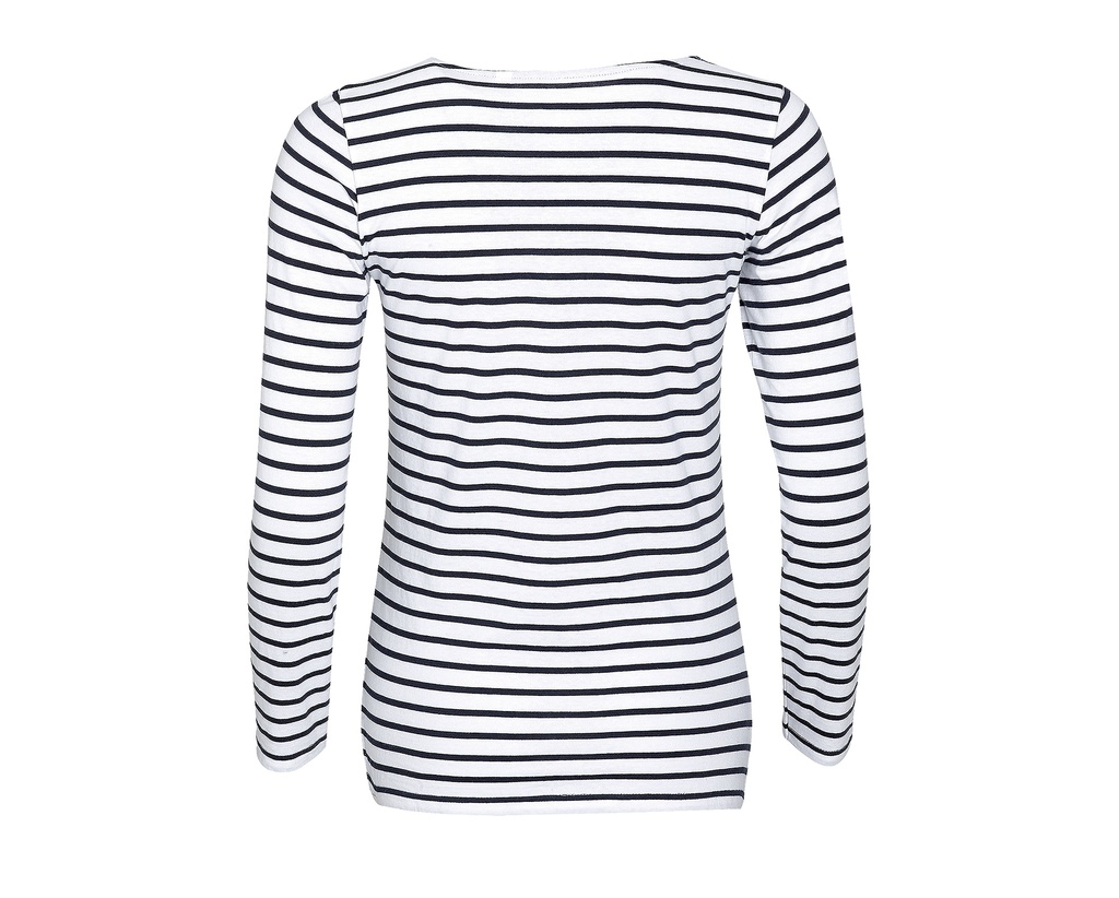 Damska bluzka w paski z długim rękawem - White & Navy