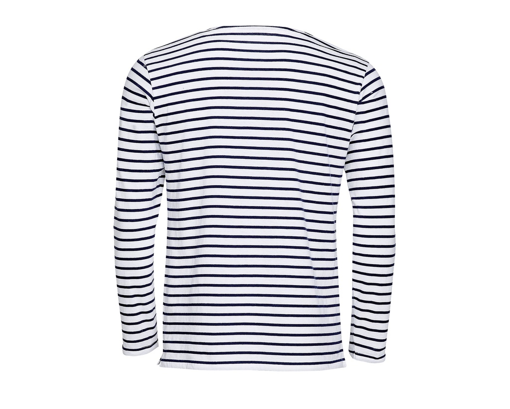 Męska Koszulka w Paski z Długim Rękawem - White & Navy