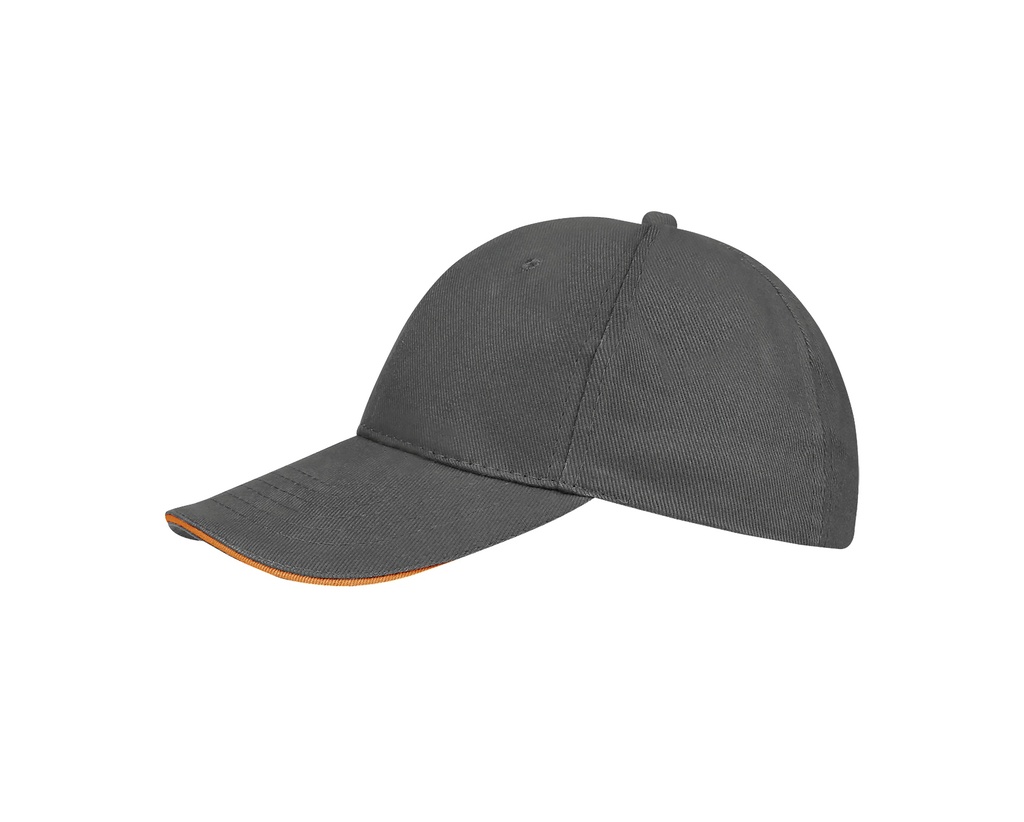 Czapka 6-panelowa z regulacją - Grey (Solid) & Orange