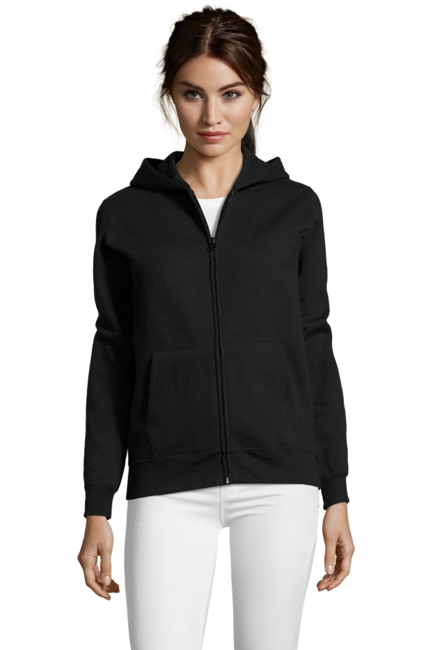 Damska bluza slim z kapturem na zamek - Black