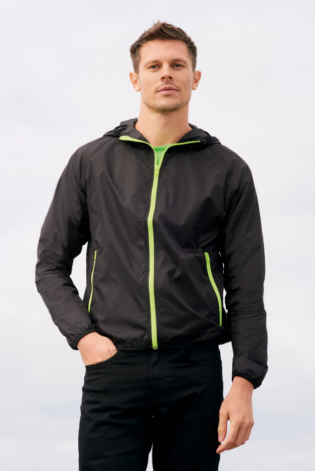 Wiatrówka unisex z kapturem, raglanowe rękawy - Navy & Royal Blue 241