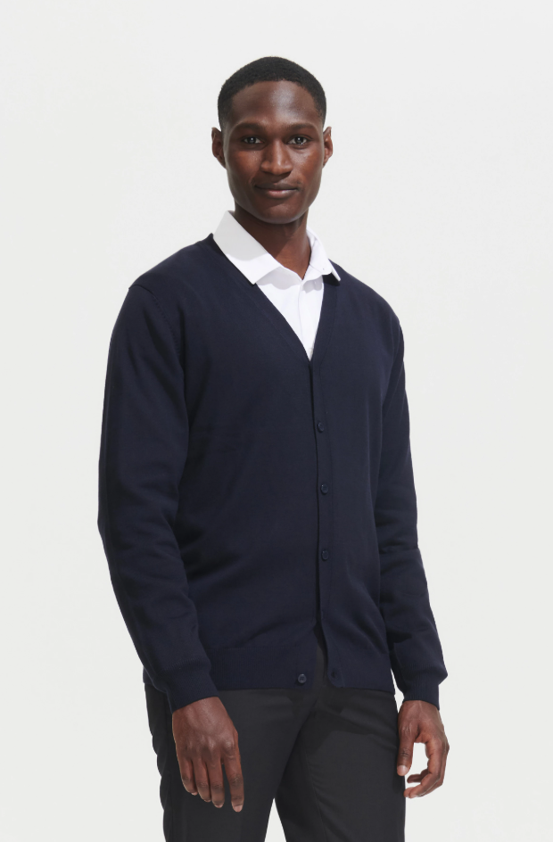 Męski kardigan slim z dekoltem V - Navy