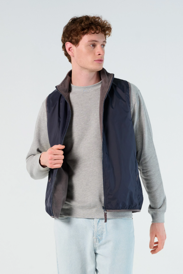 Dwustronny bezrękawnik unisex z polarem - Navy