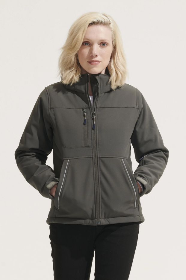 Damski ocieplany softshell slim z kapturem - French Navy