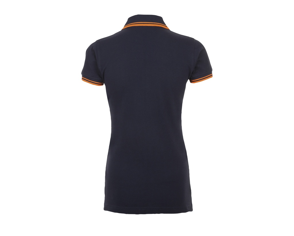 Damska koszulka polo slim z krótkim rękawem - French Navy & Neon Orange