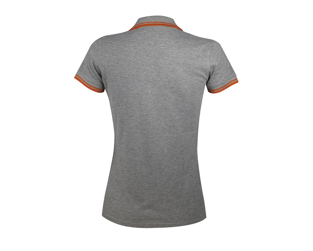 Damska koszulka polo slim z krótkim rękawem - Grey Melange & Orange