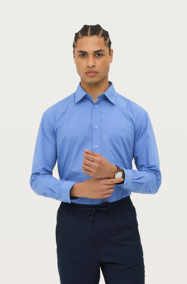 Koszula męska klasyczna z długim rękawem - Middle Blue