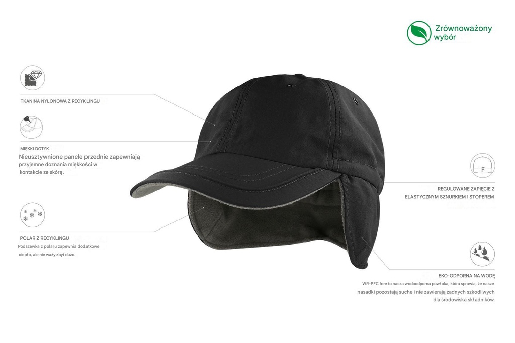 Czapka Techno Flap z recyklingu - Black