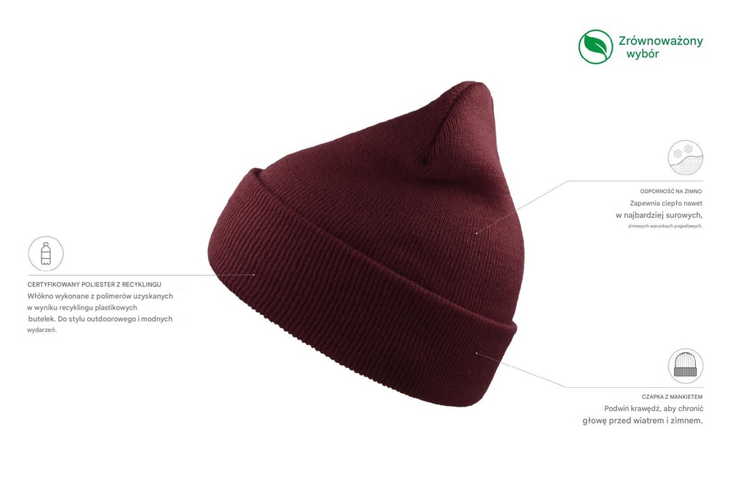 Czapka Wind z recyklingu - Burgundy