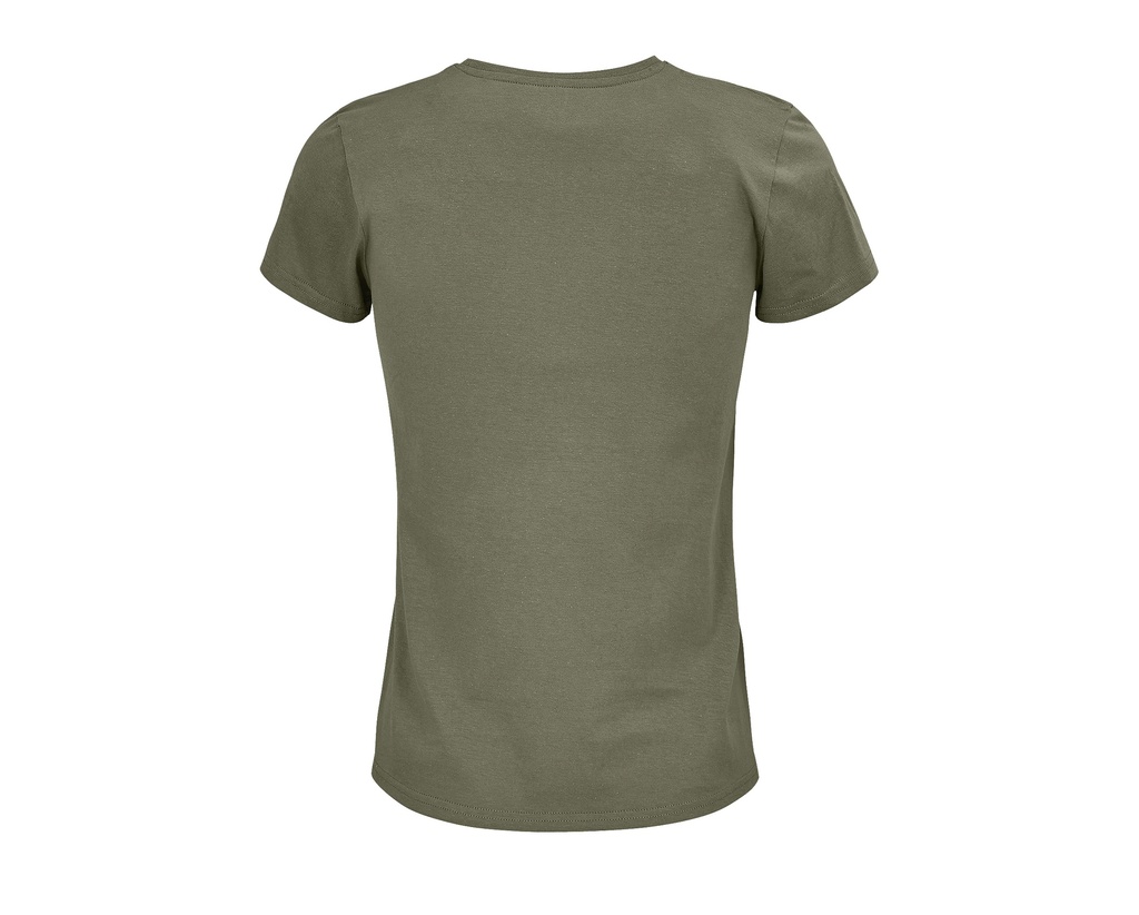 Damski T-shirt Bawełniany z Okrągłym Dekoltem - Khaki