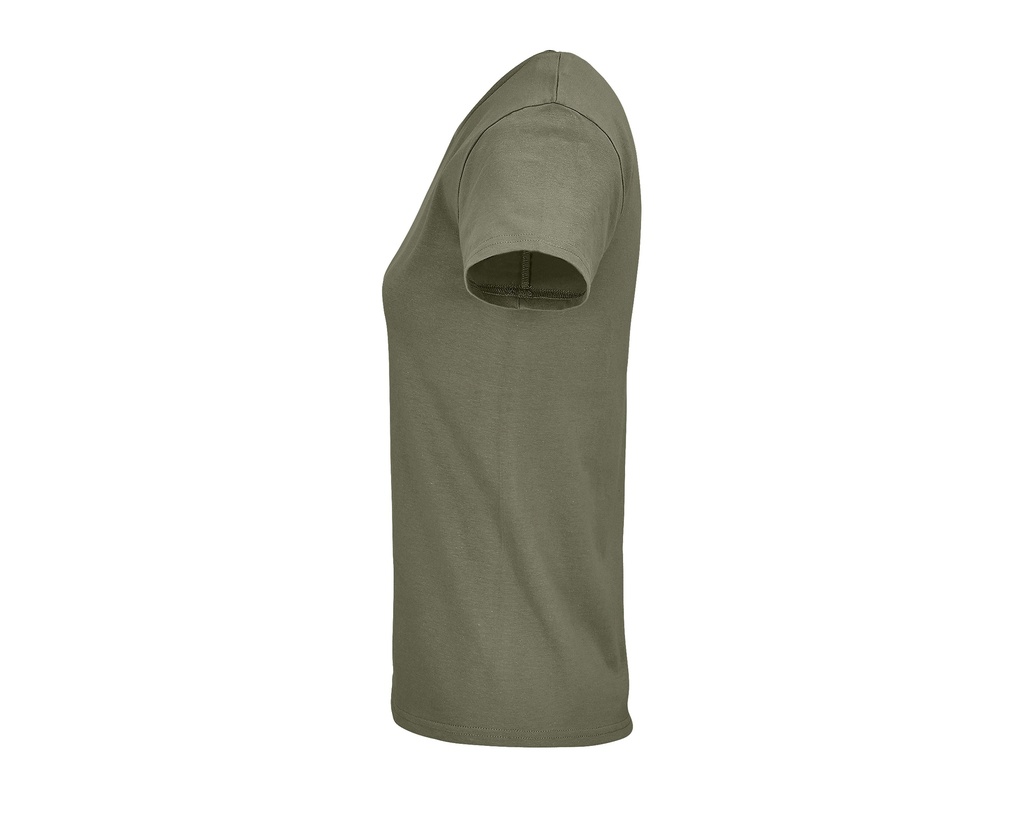 Damski T-shirt Bawełniany z Okrągłym Dekoltem - Khaki