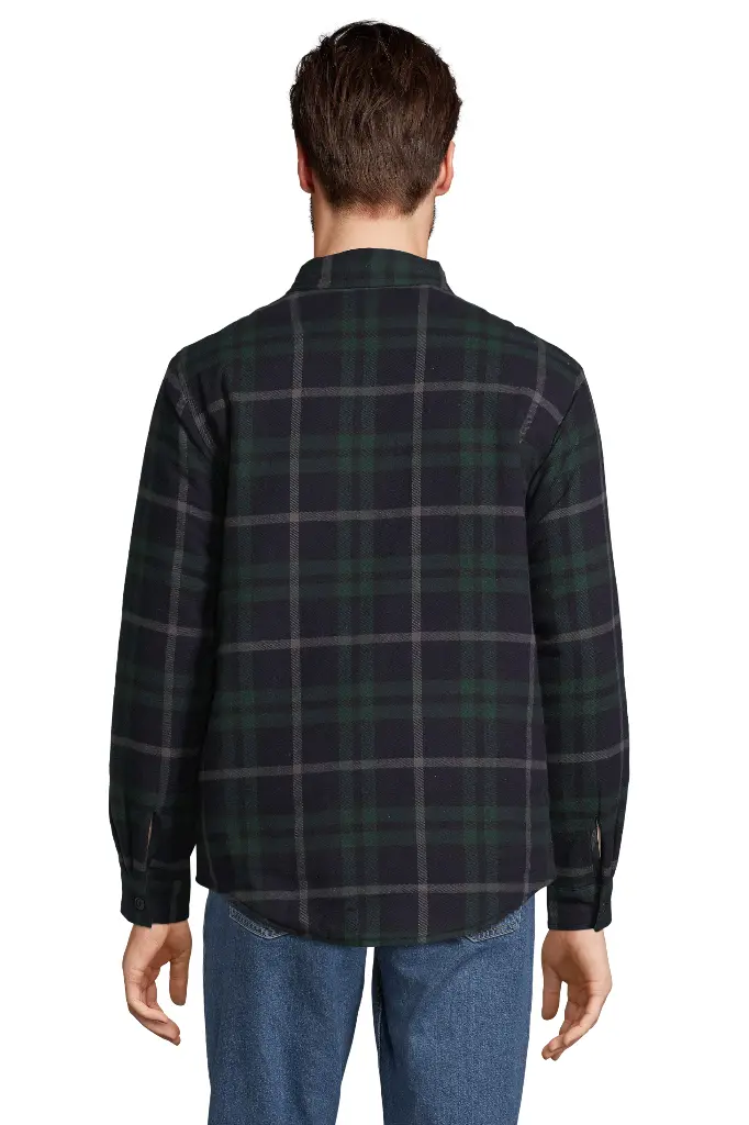 Koszula flanelowa unisex w kratę z przedłużonym tyłem - Green Empire