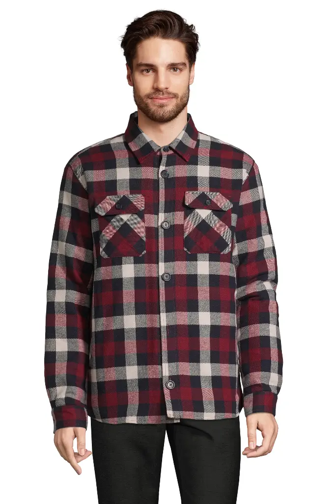 Koszula flanelowa unisex w kratę z przedłużonym tyłem - Medium Burgundy
