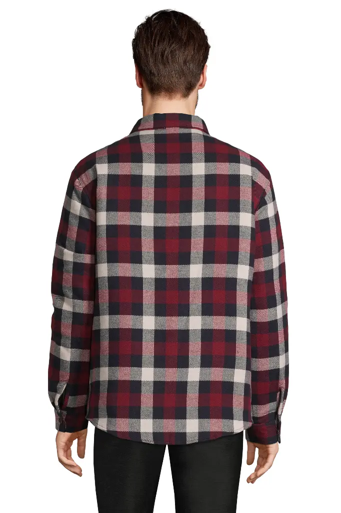 Koszula flanelowa unisex w kratę z przedłużonym tyłem - Medium Burgundy