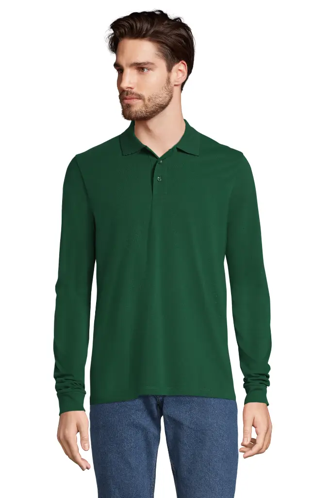 Uniseksowe polo z długim rękawem - Bottle Green