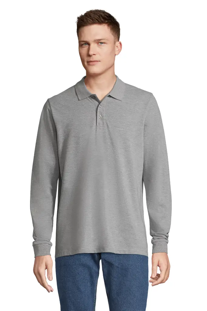 Uniseksowe polo z długim rękawem - Grey Melange