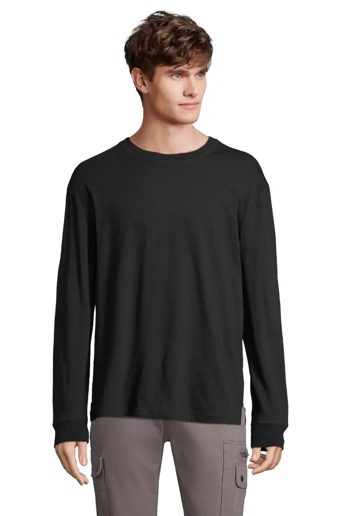 Unisex Oversize T-Shirt z Długim Rękawem - Deep Black