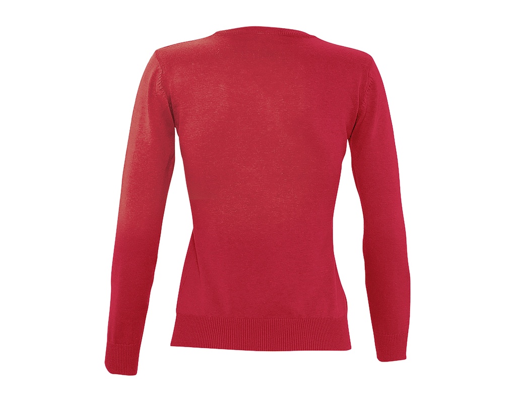 Dopasowany sweter damski z dekoltem V - Red