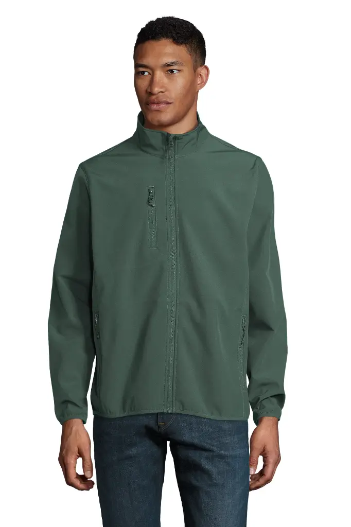 Męska kurtka softshell z zamkiem i kieszeniami - Forest Green