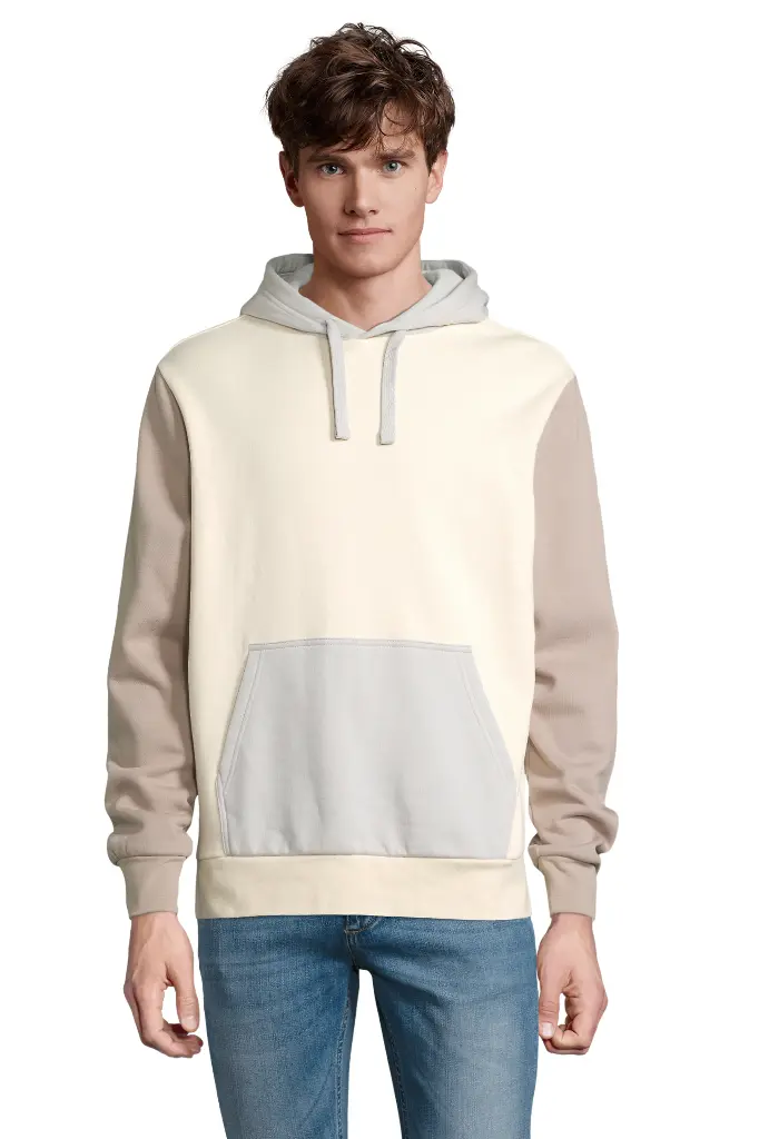 Bluza z kapturem unisex z kieszenią kangurką - Natural & Creamy Blue & Light Grey (Solid)