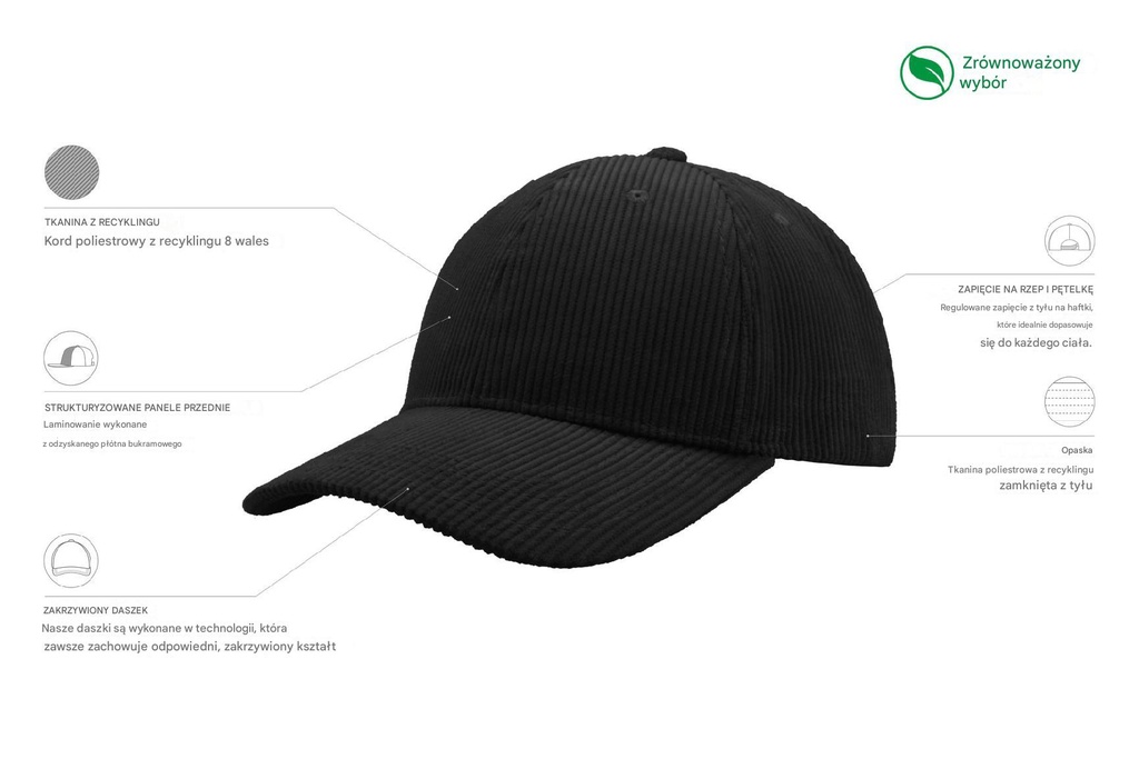Czapka Cordy z recyklingu - Black