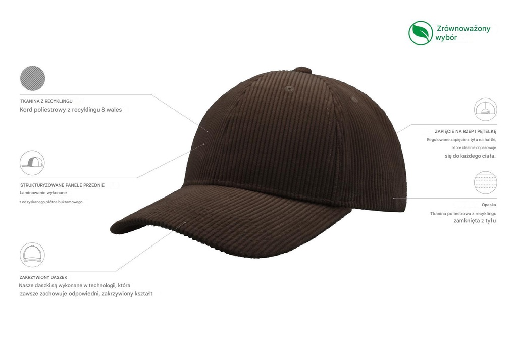Czapka Cordy z recyklingu - Brown