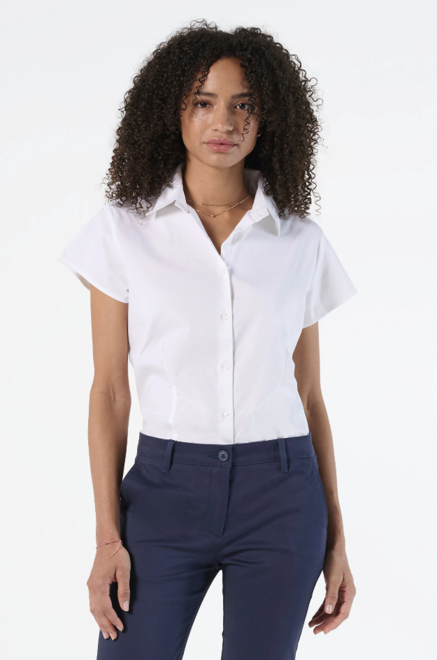 Dopasowana koszula damska z krótkim rękawem - Dark Blue
