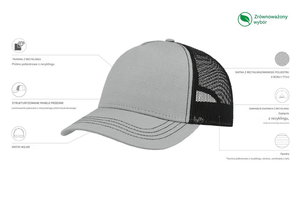 Czapka Rapper Canvas z recyklingu - Grey & Black