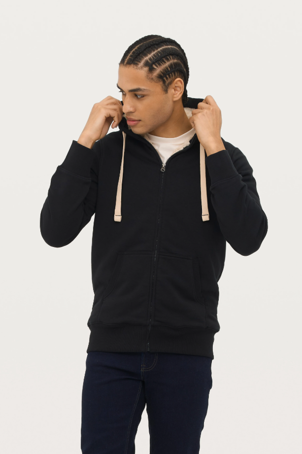 Bluza Slim z Kapturem i Sherpą Zapinana na Zamek - Black