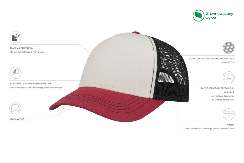Czapka Rapper Canvas z recyklingu - White & Burgundy