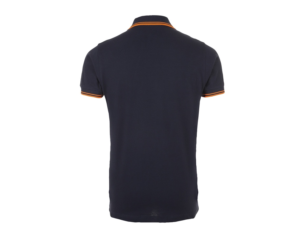 Męskie Polo Slim z Kontrastowymi Detalami - French Navy & Neon Orange