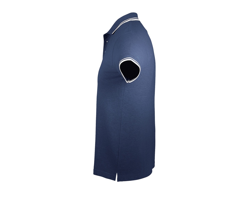 Męskie Polo Slim z Kontrastowymi Detalami - French Navy & White