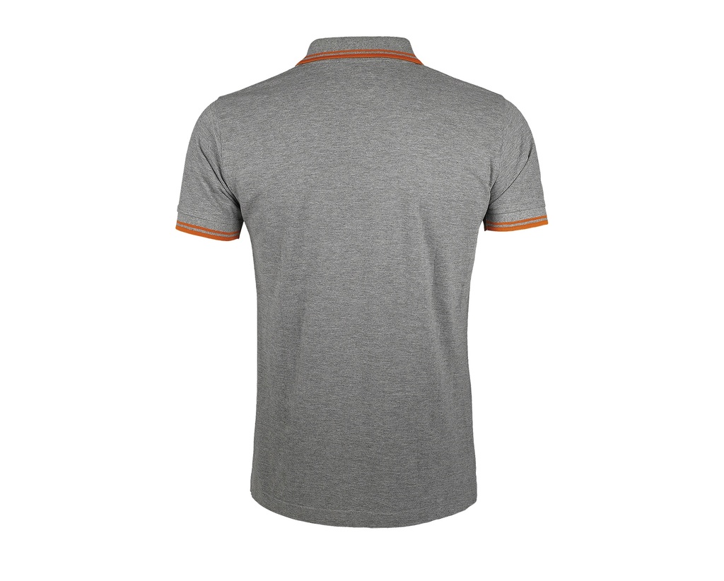 Męskie Polo Slim z Kontrastowymi Detalami - Grey Melange & Orange