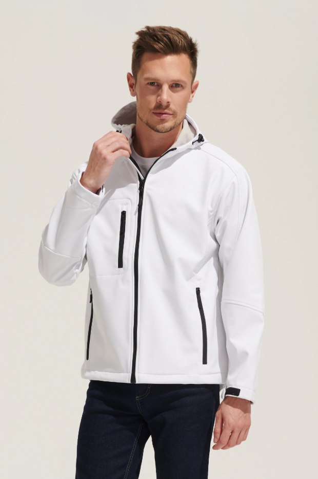 Męska kurtka softshellowa z kapturem - White