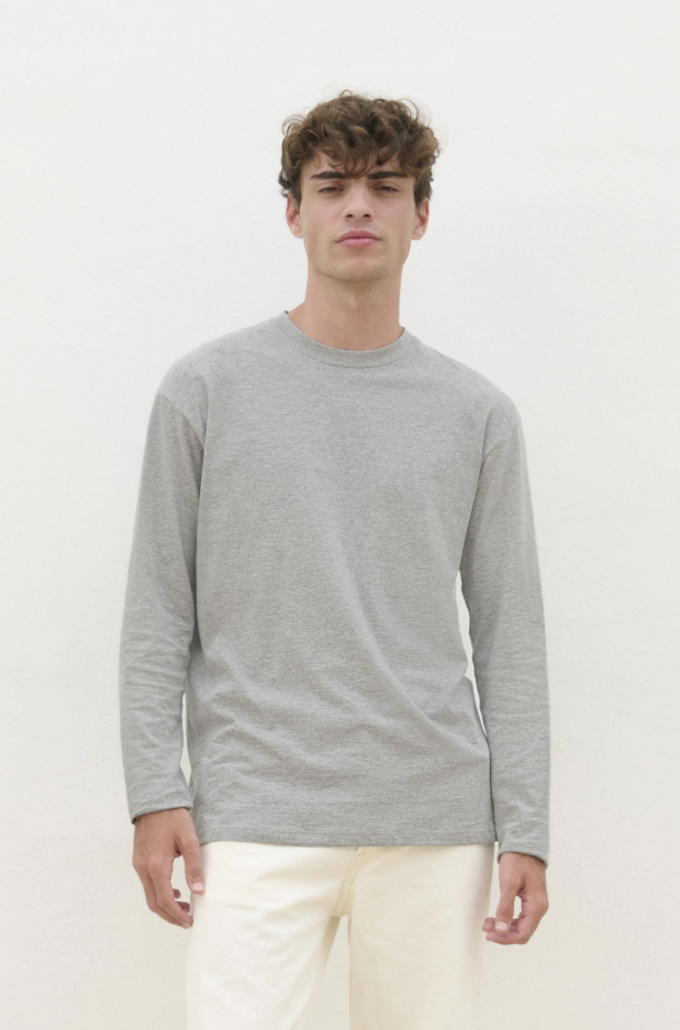 T-Shirt Klasyczny z Długim Rękawem - Khaki