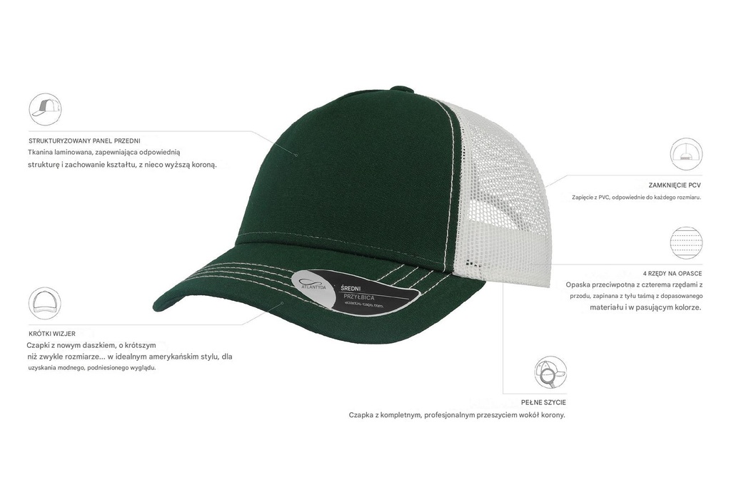 Czapka Rapper Canvas - Bottle Green & White