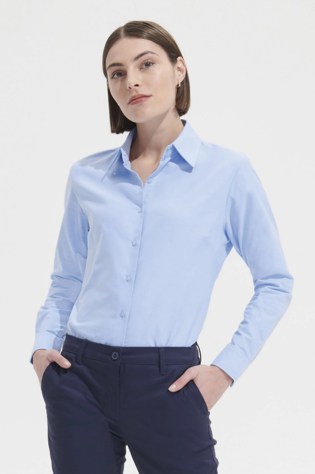 Damska koszula oxford z długim rękawem - Sky Blue